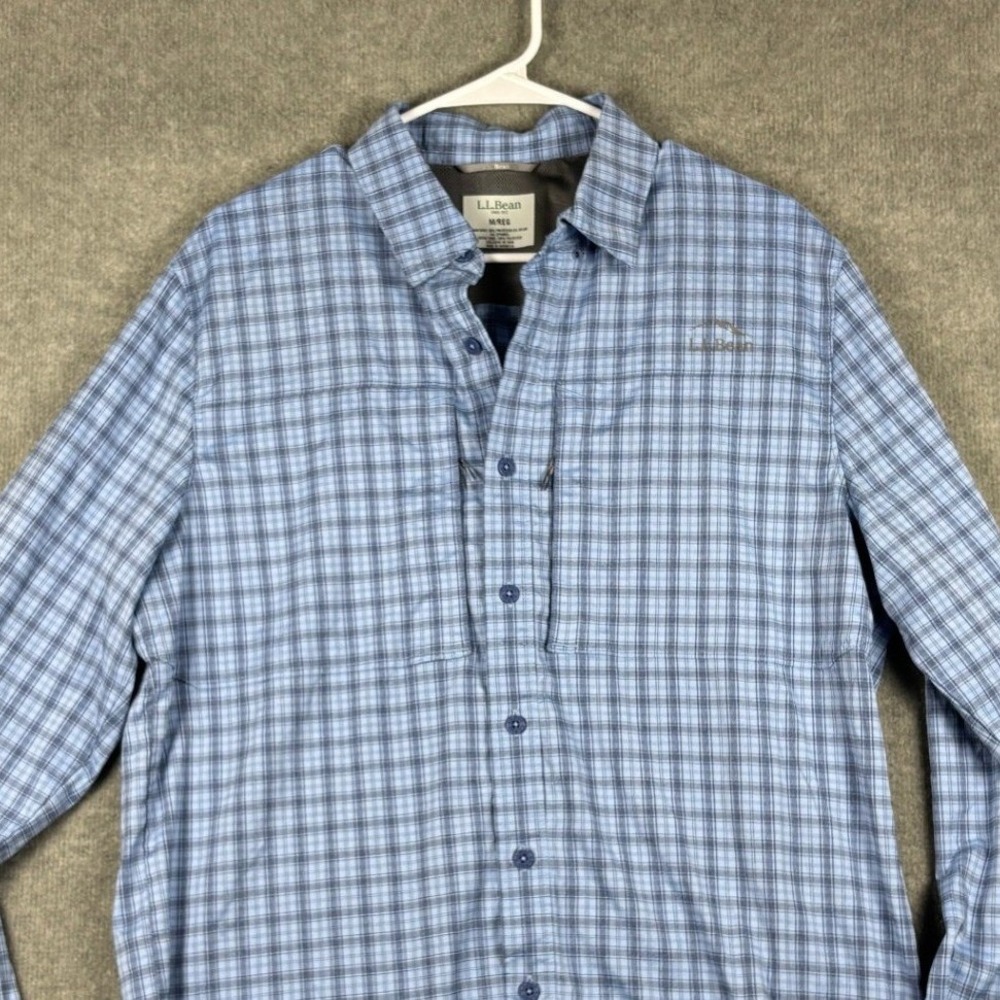 L.L. Bean Rapid River Fishing Shirt Plaid Long Sleeve Size M Blue - Picture 2 of 9